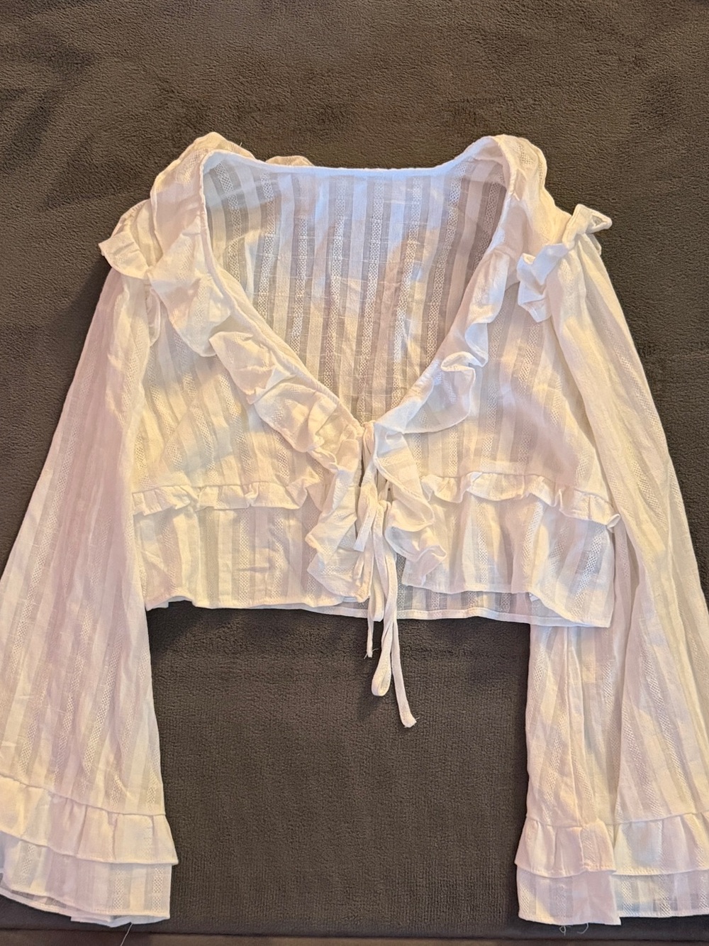 SHEIN White Ruffle Tie-Front Cropped Blouse